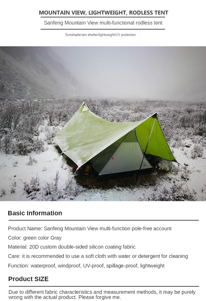 Cheap Goat Tents 3F UL GEAR Shanjing 20D 2 Person 3 Season Ultralight  Outdoor Camping Tent  Professional  Silnylon Rodless Multifunction Tent Tents 